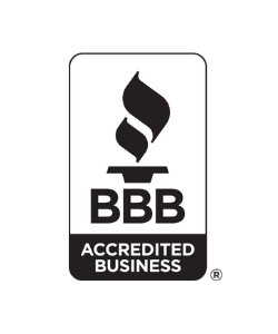 Black and white BBB Accredited Business logo featuring a torch symbol above the letters BBB and the words Accredited Business in a rectangular badge. | Supremo Exteriors